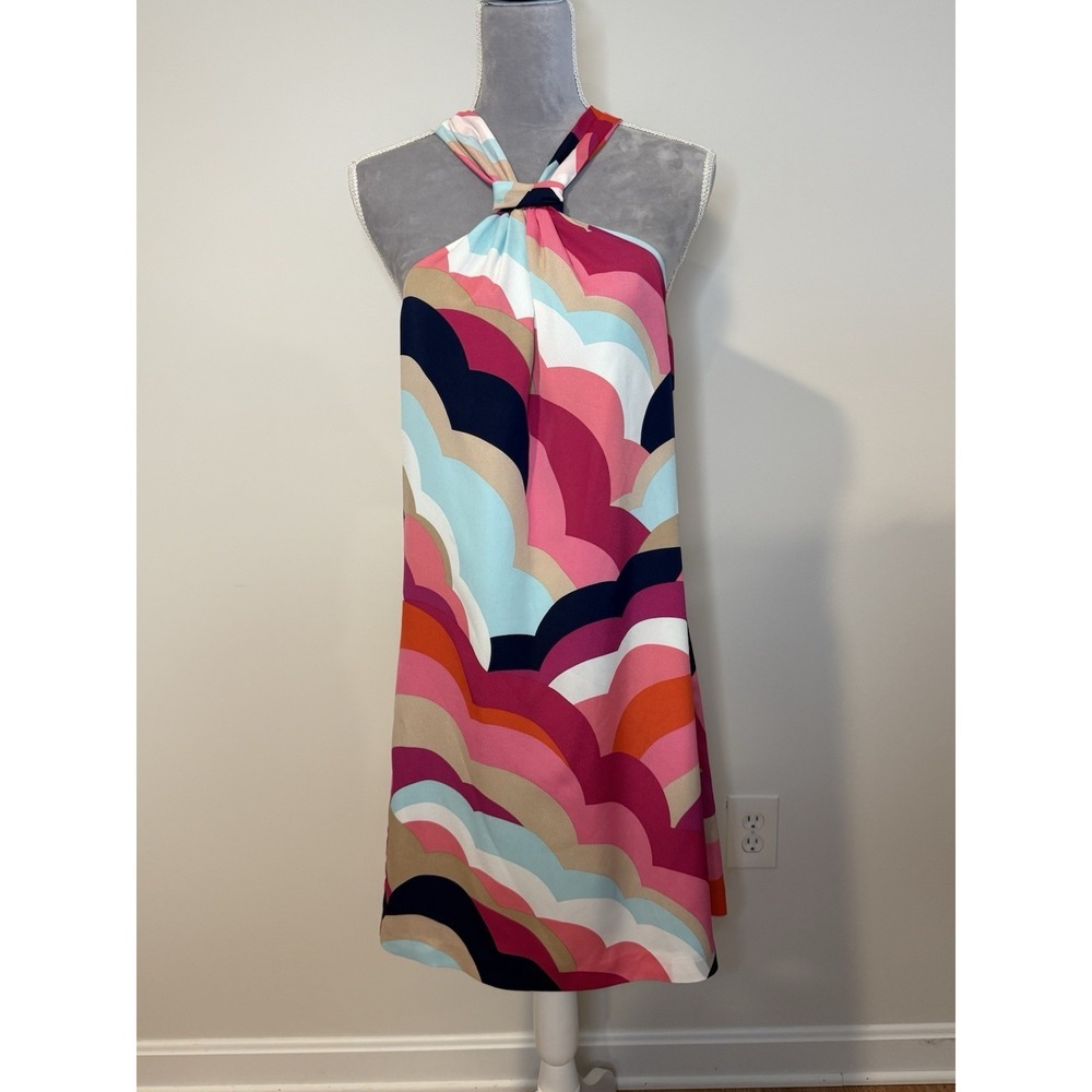 Trina Turk Striped Silky Mini‎ Halter Shift Mini Dress Sz XS Colorful Sleeveless - Picture 3 of 9